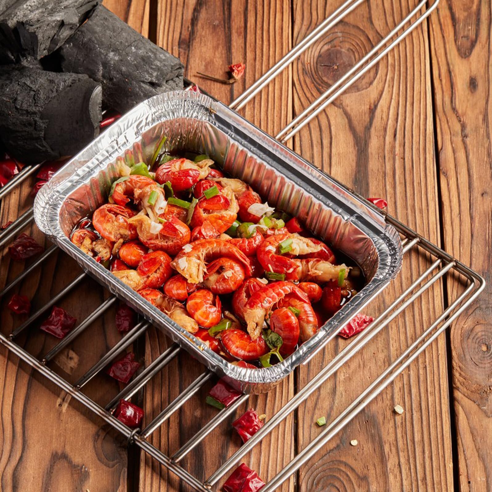 BESPORTBLE 50 piezas Unidades de Bandejas de Aluminio Resistentes al Calor con Tapa Cajas Rectangulares para Hornear Almacenar y Transportar Alimentos Barbacoas y Fiestas Aptas para Horno