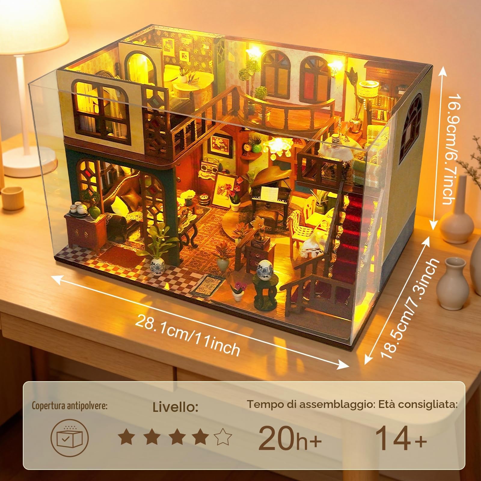 Cuteefun Miniatura Casa Delle Bambole Kit, Dollhouse in Legno con LED, Kit Casa Minuscola per Adulti da Costruire, Regali Unici per Compleanni, Natale(Fascino Orientale)
