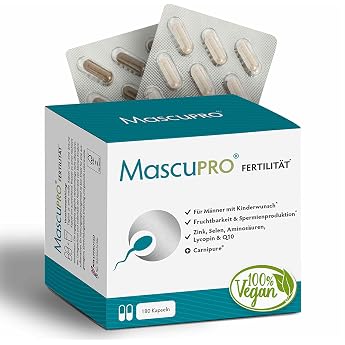MascuPRO&reg; Fertility Capsules for Men, Vegan, Fertility and Sperm Production, 180 Capsules, Zinc, Selenium, L-Carnitine and L-