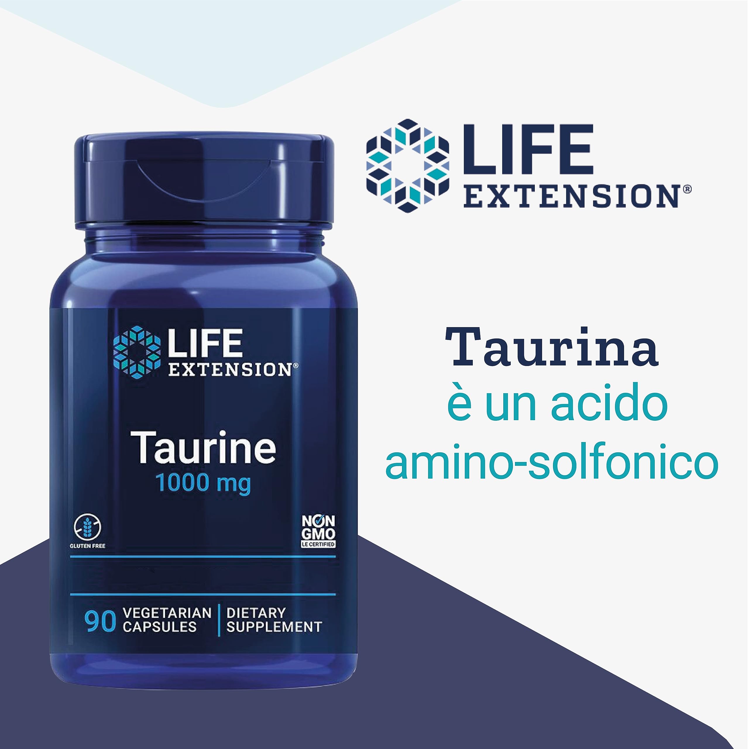 Life Extension, Taurine, 1000 mg, Dose Elevata, 90 Capsule vegane, Testate in Laboratorio, Senza Glutine, Vegetariane, Senza Soia, Senza OGM
