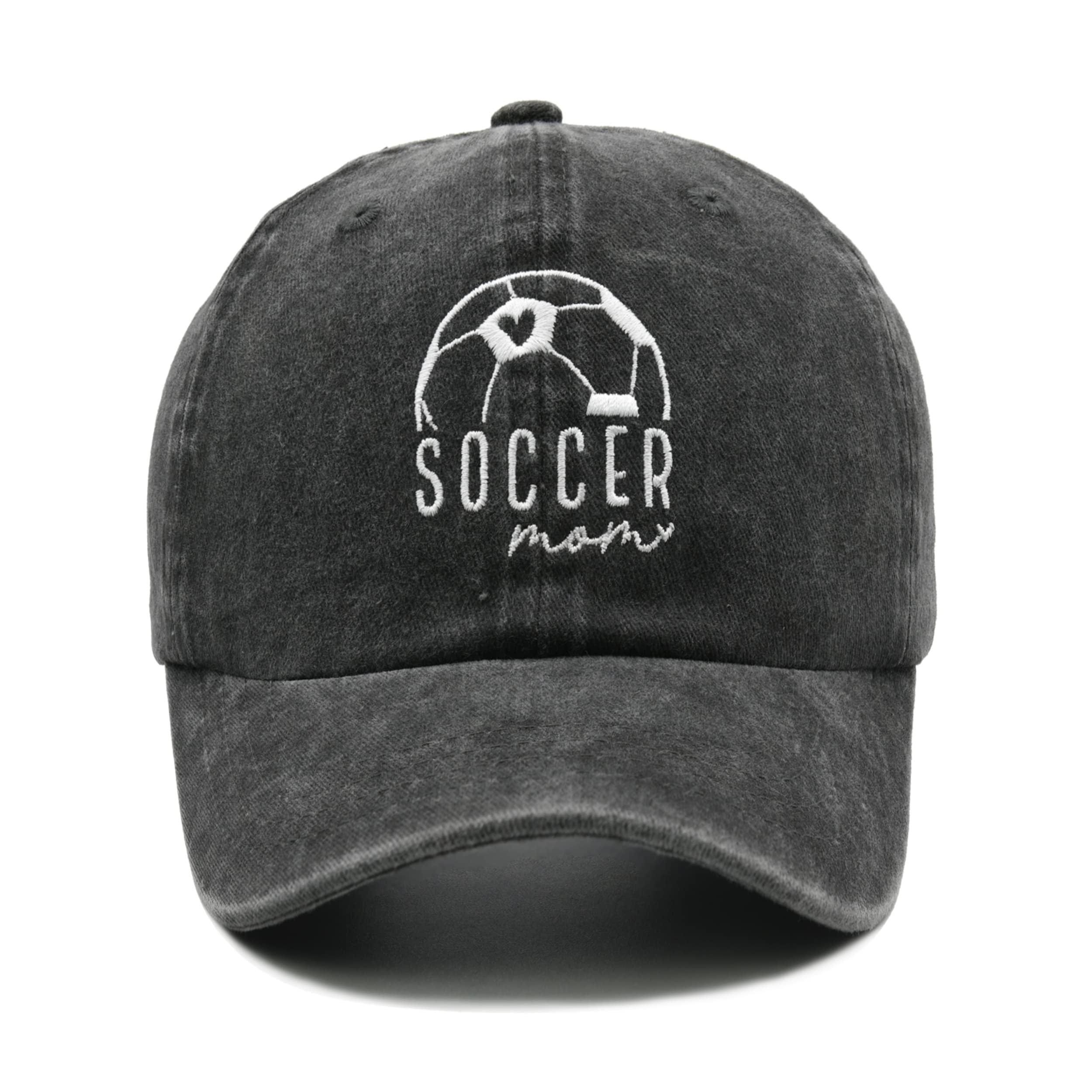 LAOSEPWaldeal Womens Soccer Mama Hat, Adjustable Washed Embroidered Mom Baseball Cap Black