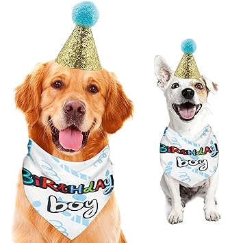 BANMODER Dog Birthday Bandana with Cute Doggie 1st Birthday Hat Party Supplies for Girl Boy