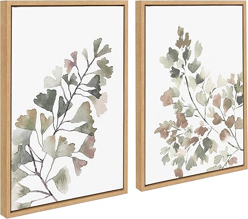Miniatura 1 de Kate and Laurel Sylvie Botanical Soft Splitfern and Botanical Soft Maiden Lienzo enmarcado por Sara Berrenson, juego de 2 piezas de 18 x 24