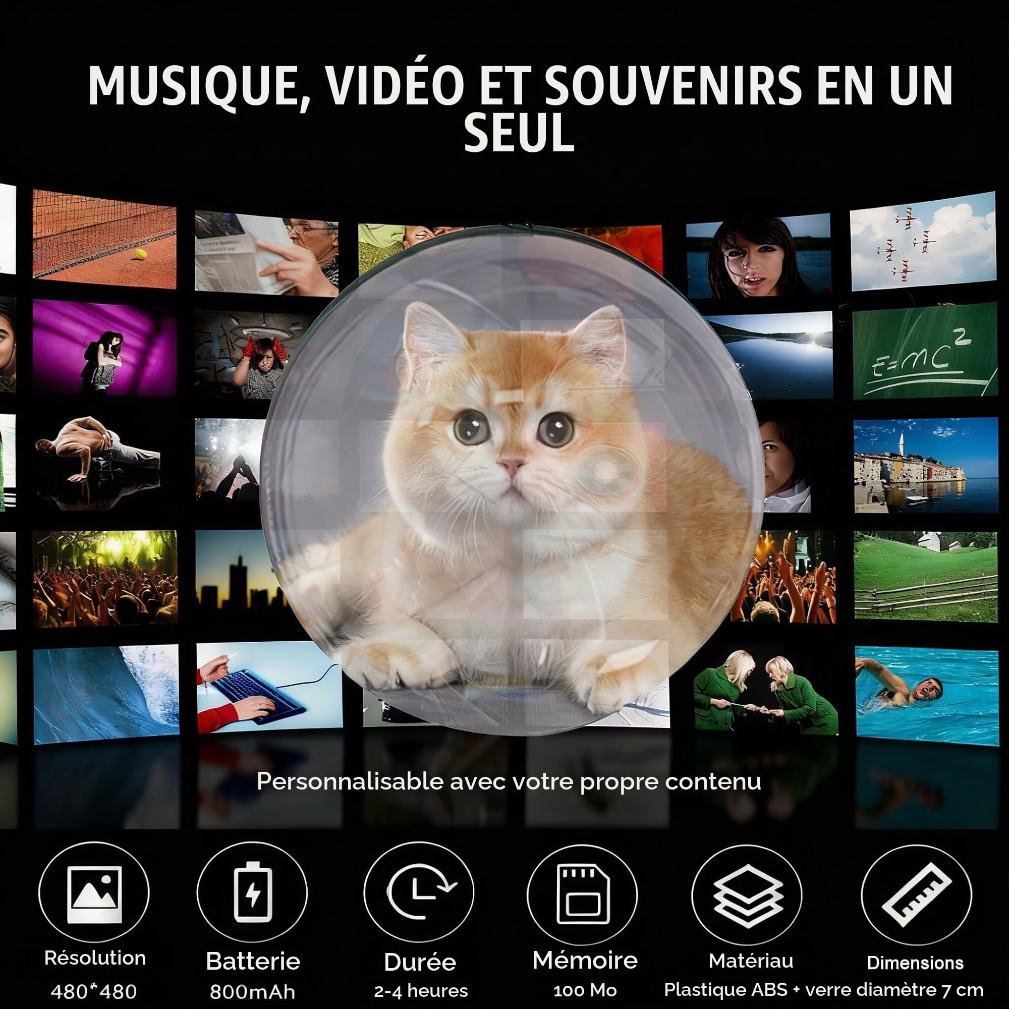 Générique Ornement De Noël Memory Orb,Lampe Vidéo Personnalisée LED,Photo Numérique 3D avec Boule De Cristal à Ultrasons,Lampe Rechargeable USB pour Noël,Souvenirs Famille,Cadeau,Noir,WiFi