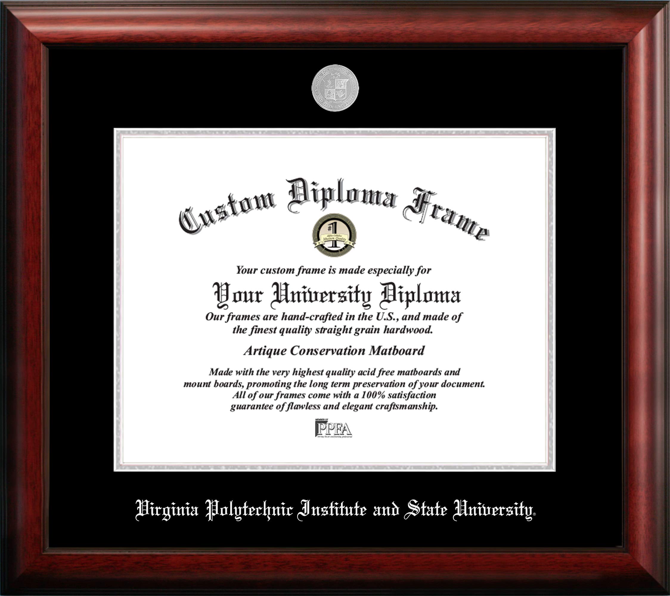 Campus Images NCAA Virginia Tech Hokies Unisex Silver Embossed Diploma Frame Virginia Tech 15.5W x 13.5H Silver Embossed Diploma Frame, Brown, One Size