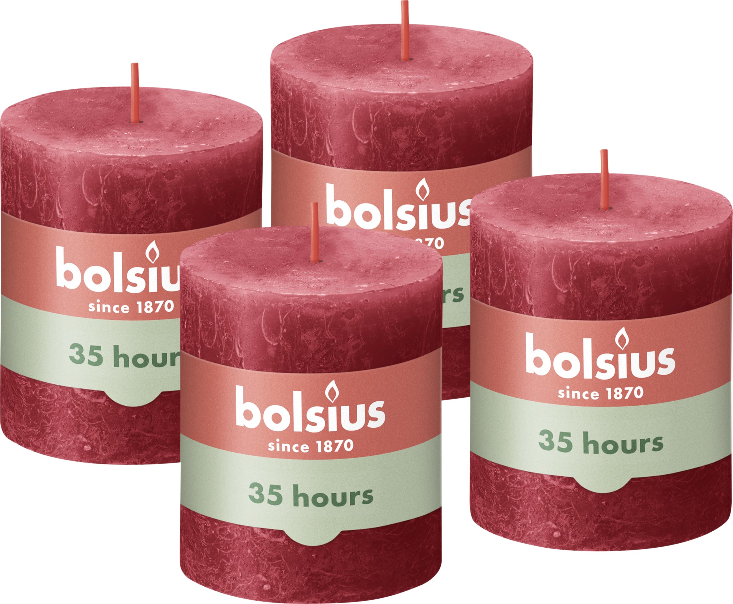 Bolsius Velas rústicas – marfil – 4 unidades – 8 x 7 cm – Velas decorativas para el hogar – Duración de combustión 35 horas – sin perfumar – Cera vegetal natural – Sin aceite de palma - Valentin