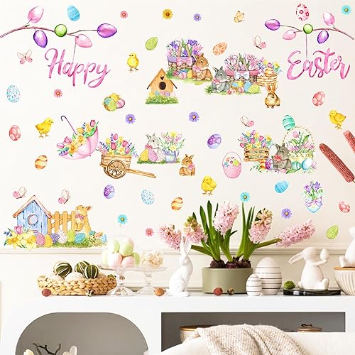 Miniatura 2 de Pegatinas de pared de huevo de Pascua, calcomanías de pared extraíbles de conejo de Pascua, divertidas calcomanías de pared de ramas de árbol de