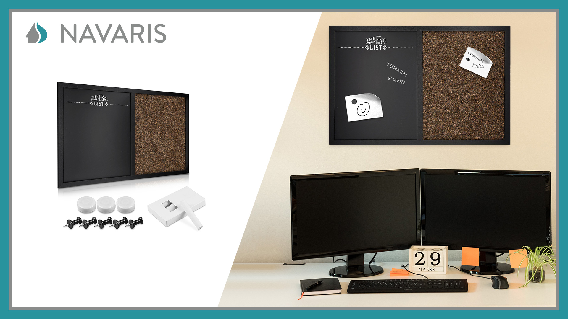 Combibord Zwart Krijtbord Prikbord 60x90cm