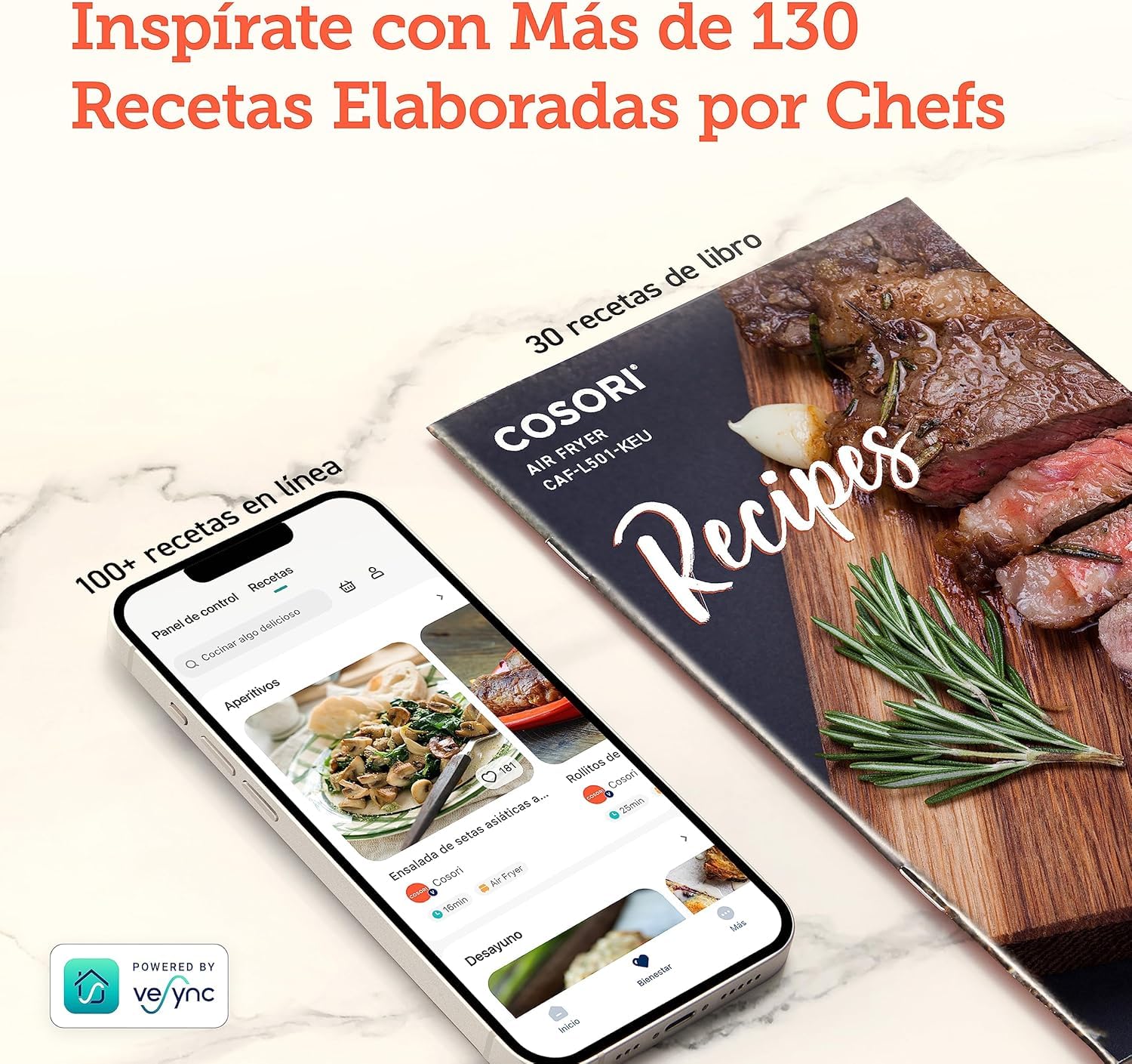 Cosori Freidora de Aire Duradera de 4,7 L, 9 Modos, Máx 230 °C, Silenciosa | Air Fryer con Pantalla Táctil, con 30+ Recetas en Español, 9 Programas, Diseño Moderno y Elegante, Gris, L501