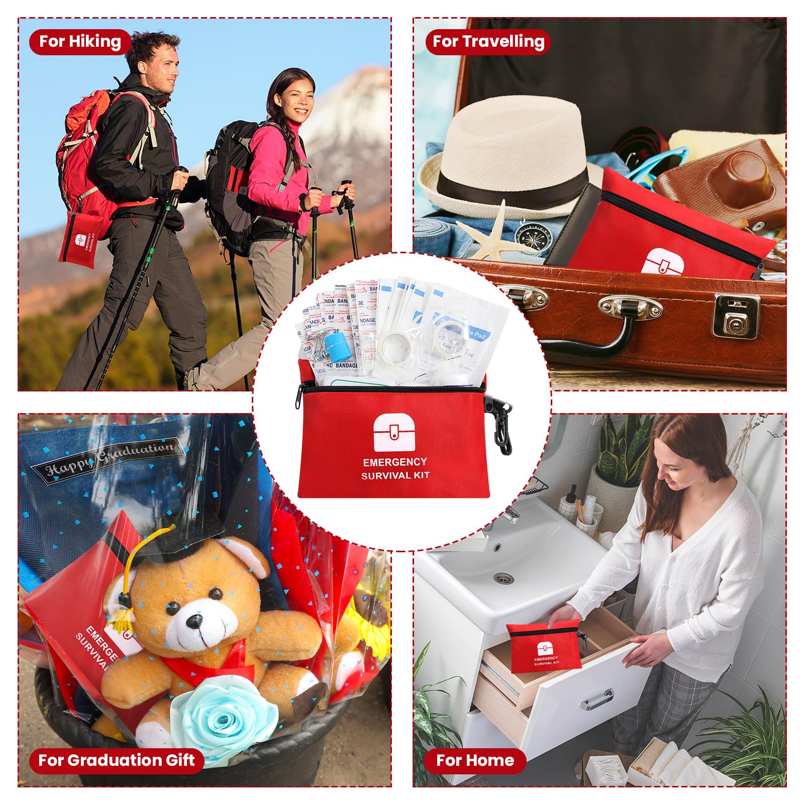 Geiserailie 522 pezzi Bulk Mini Kit di pronto soccorso Kit di sopravvivenza da viaggio Attrezzature di emergenza Viaggio Must Haves per la casa, auto, escursionismo, posto di lavoro all'aperto