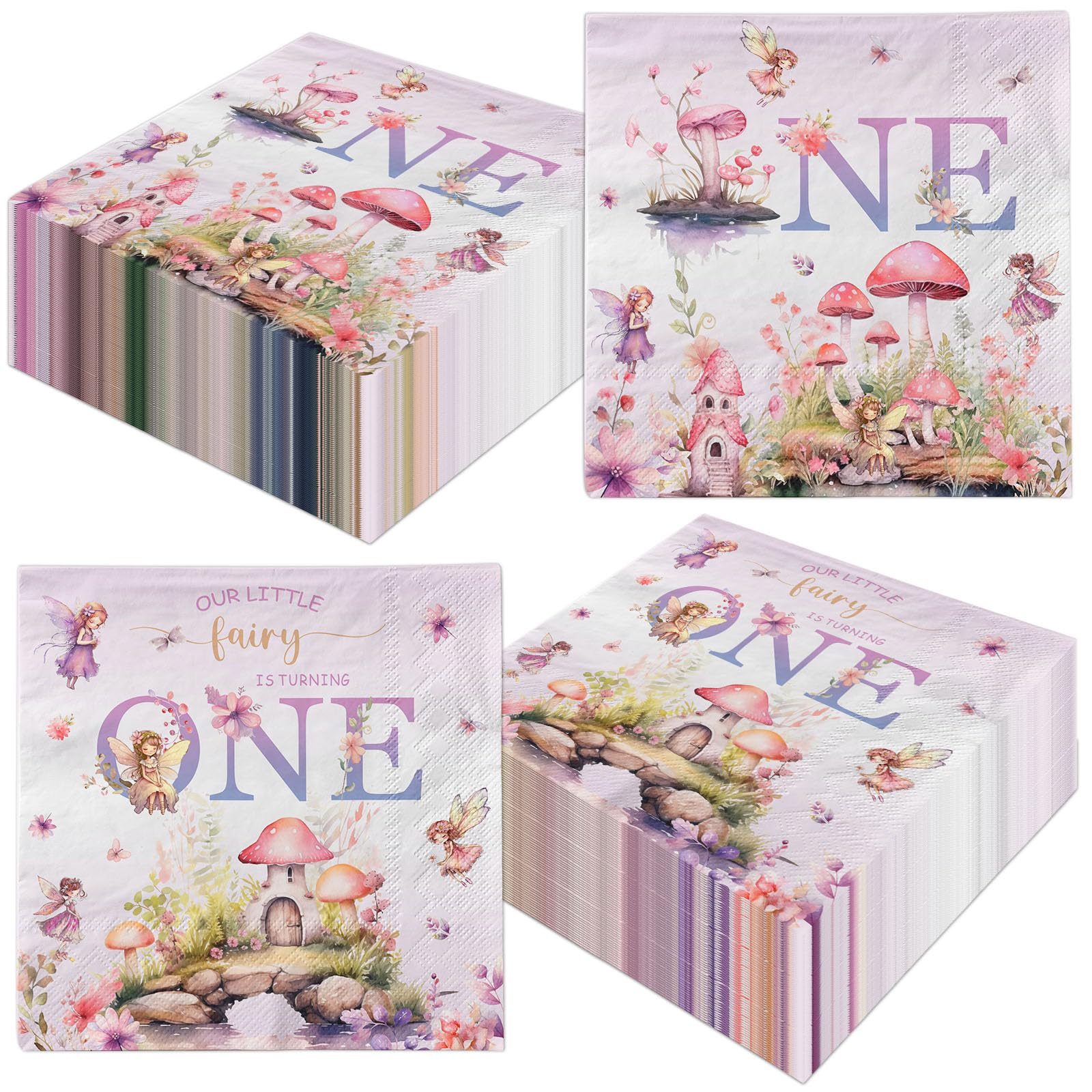 Fairy First Birthday Decorations-40PCS Fairy One Napkins, Flower Little Fairy is Turning One Paper Napkins Fairy Dinner Napkins for Fairy Birthday