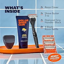 Dollar Shave Club | The Member Exclusive Shave Set | 4 Swift Rinse Refill Cartridges, 1 Handle (Black), 1 Shave Butter 3 ounce, 1 Razor Cover, Razors for Men