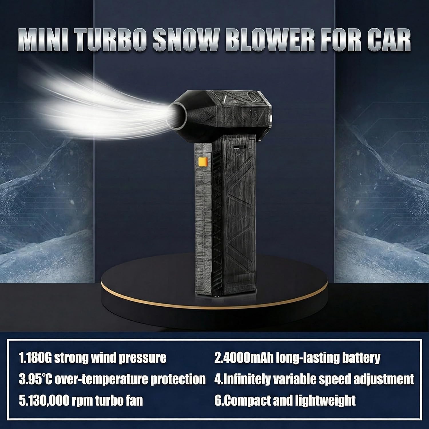 Mini Turbo Snow Blower for Car, 130,000 RPM Portable Handheld Car Snow Blower, Dual Mode Design, 3 Adjustable, 1500w Tthermal Blower for Snow for Drying, Snow Removal, Cleaning (C)