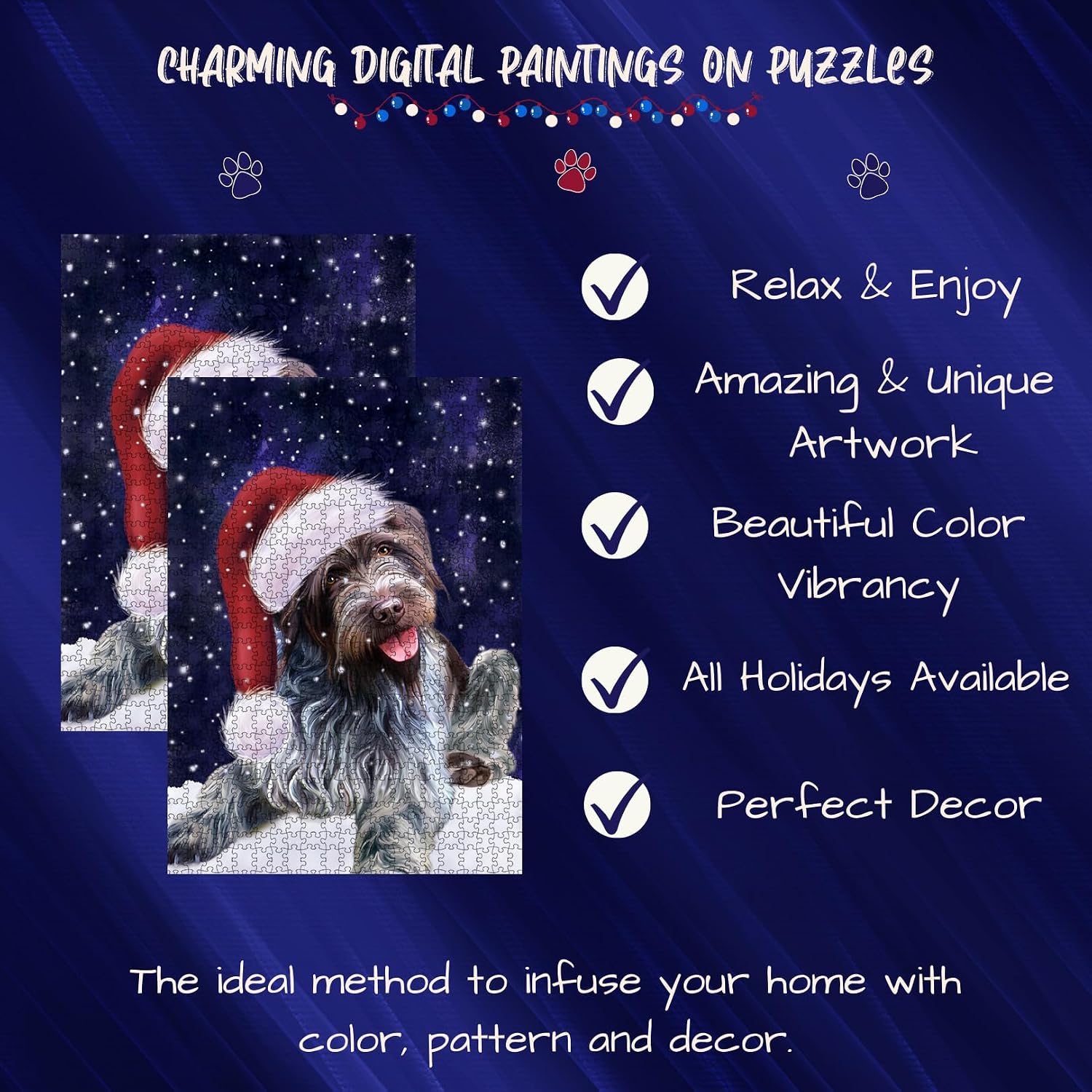 Doggie of The Day Wirehaired Pointing Griffon Dogs - Let it Snow Navy - Jigsaw Puzzle for Adults - Interlocking Puzzle Game Artwork - Gift for Dog Lovers - 500 Pcs 20.5"x15"