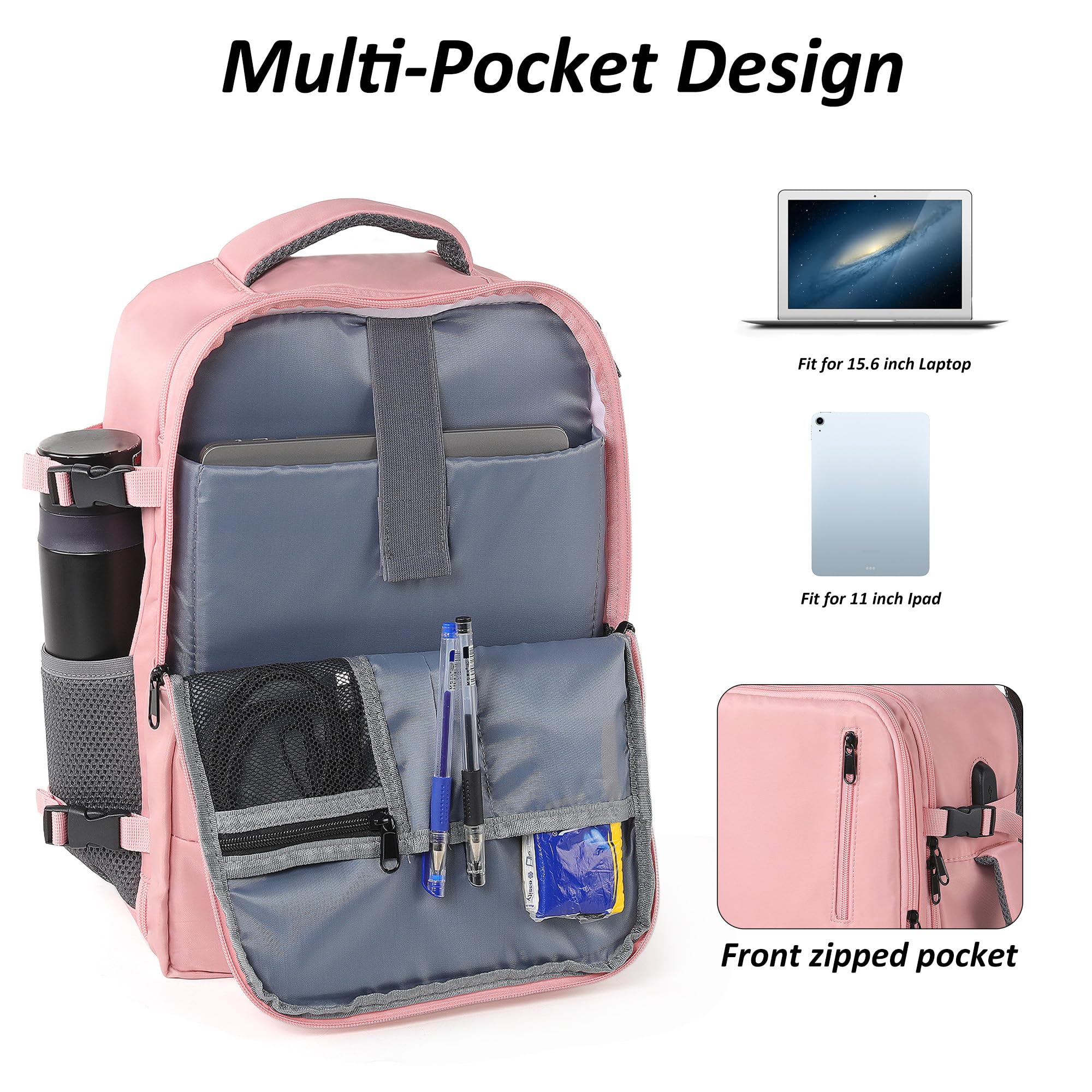TANTOMI Ryanair - Borsa da cabina 40 cm x 27 cm x 17 cm, zaino da viaggio con scomparto per scarpe, per uomini e donne, rosa, M, Classico