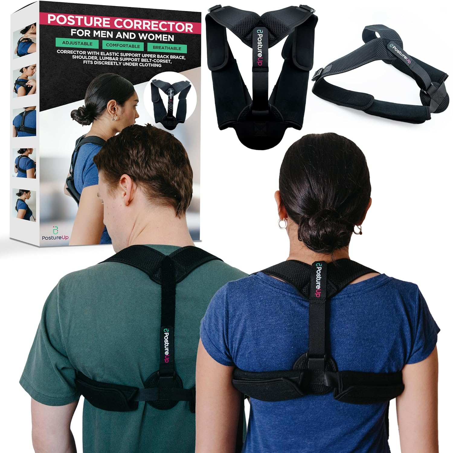 Posture Corrector Back Support Brace for Women & Men, Fully Adjustable Clavicle Brace for Upper Back Pain Relief, Invisible Thoracic Breathable Upper Spine Support and Hunching- Washable