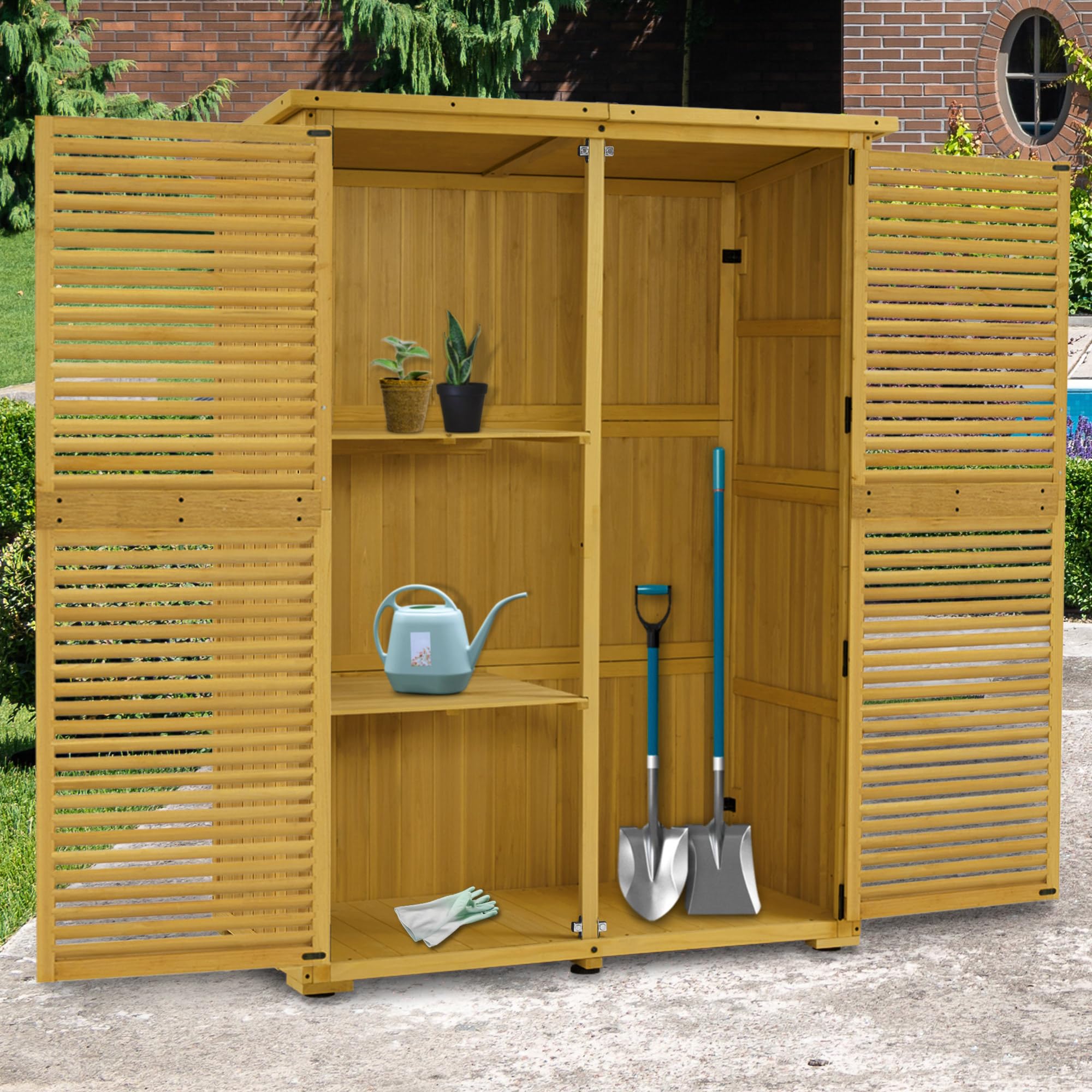 M MCombo armadio da giardino in legno, casetta da giardino piccola resistente alle intemperie, casetta per attrezzi da esterno, per area esterna balcone terrazza, 59×129×168 cm, 0901D-1 (natura)