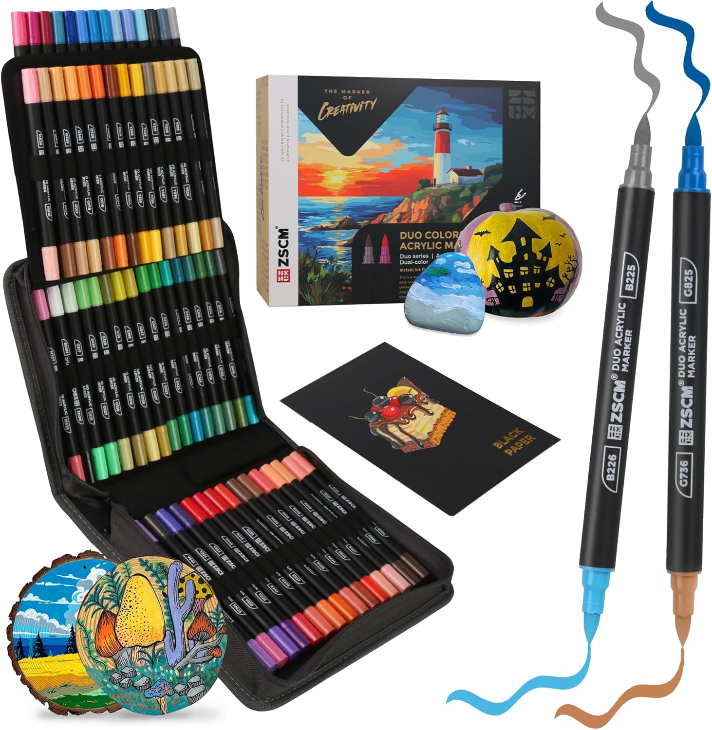 120 Colors Dual Tip Acrylic Paint Markers, 60Pcs Dual-Colors Brush Tip Paint Pens Stocking Stuffers for Rock, Wood, Fabric, Glass, Ceramic, Christmas Gifts for DIY Crafts Art Supplies