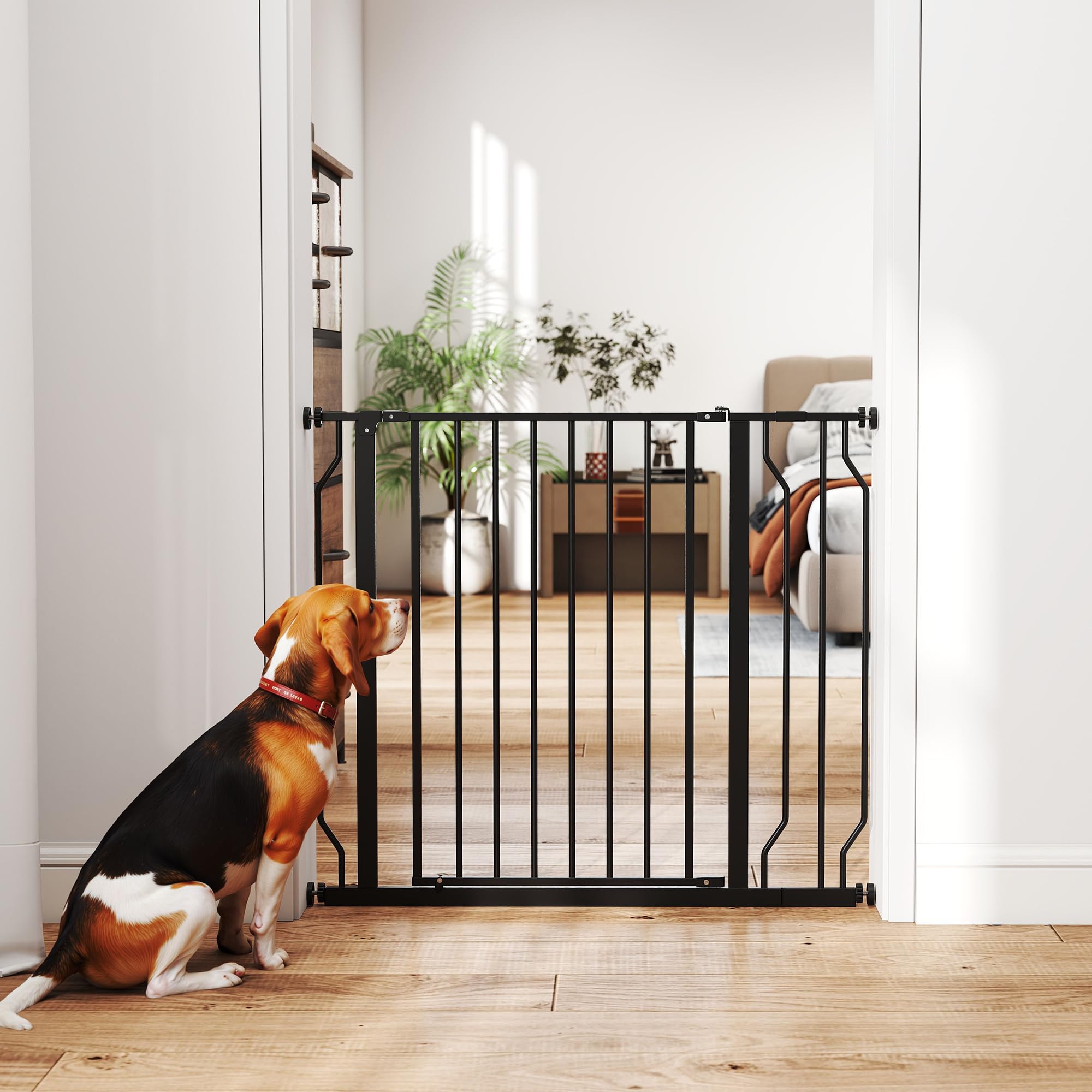 PawHut Barrière de sécurité Chien barrière Extensible 75-95 x 76 cm barrière escaliers couloirs Portes sans perçage en Acier et ABS Noir
