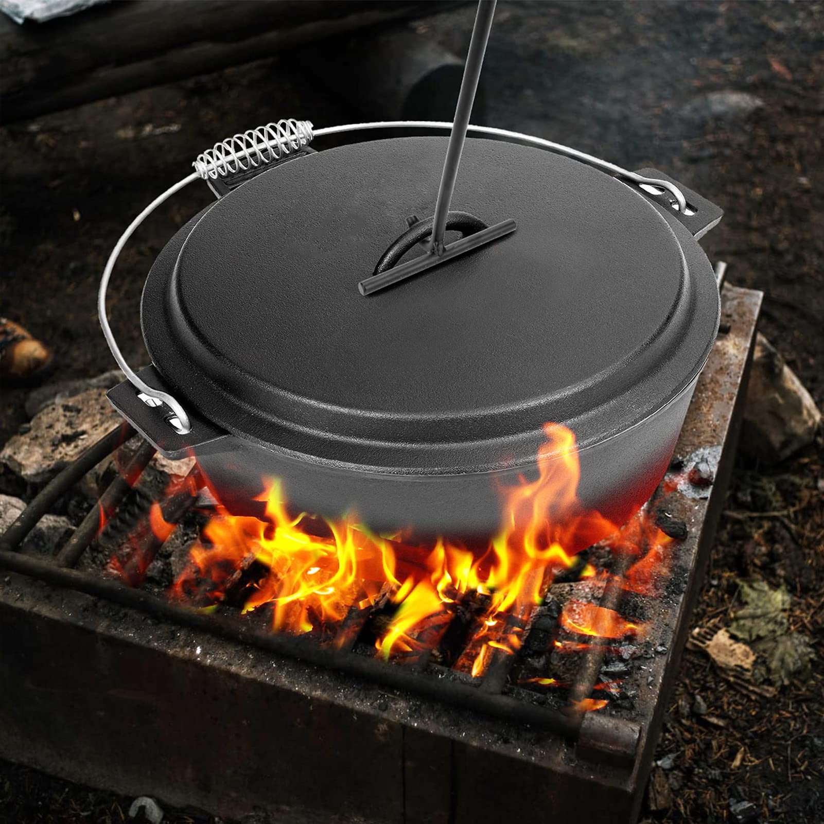 Zerodis Dutch Oven Deckelheber, 19,5 cm Dutch Oven Deckelheber Gusseisen Dutch Oven Deckelheber mit Spiralgriff Camp Cast für Outdoor Camping Wandern Heben