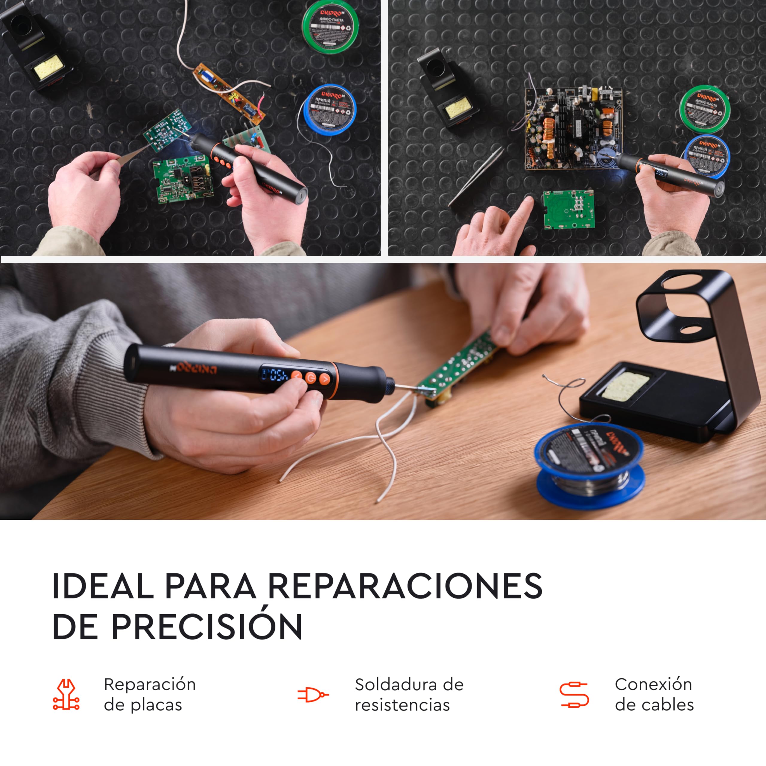 Soldador de Estaño Inalámbrico USB-C, 200-450°C, Calentamiento en 30s, Batería 2600mAh, Display LED, Soldador de Precisión para Electrónica, Kit Completo, CSI-36