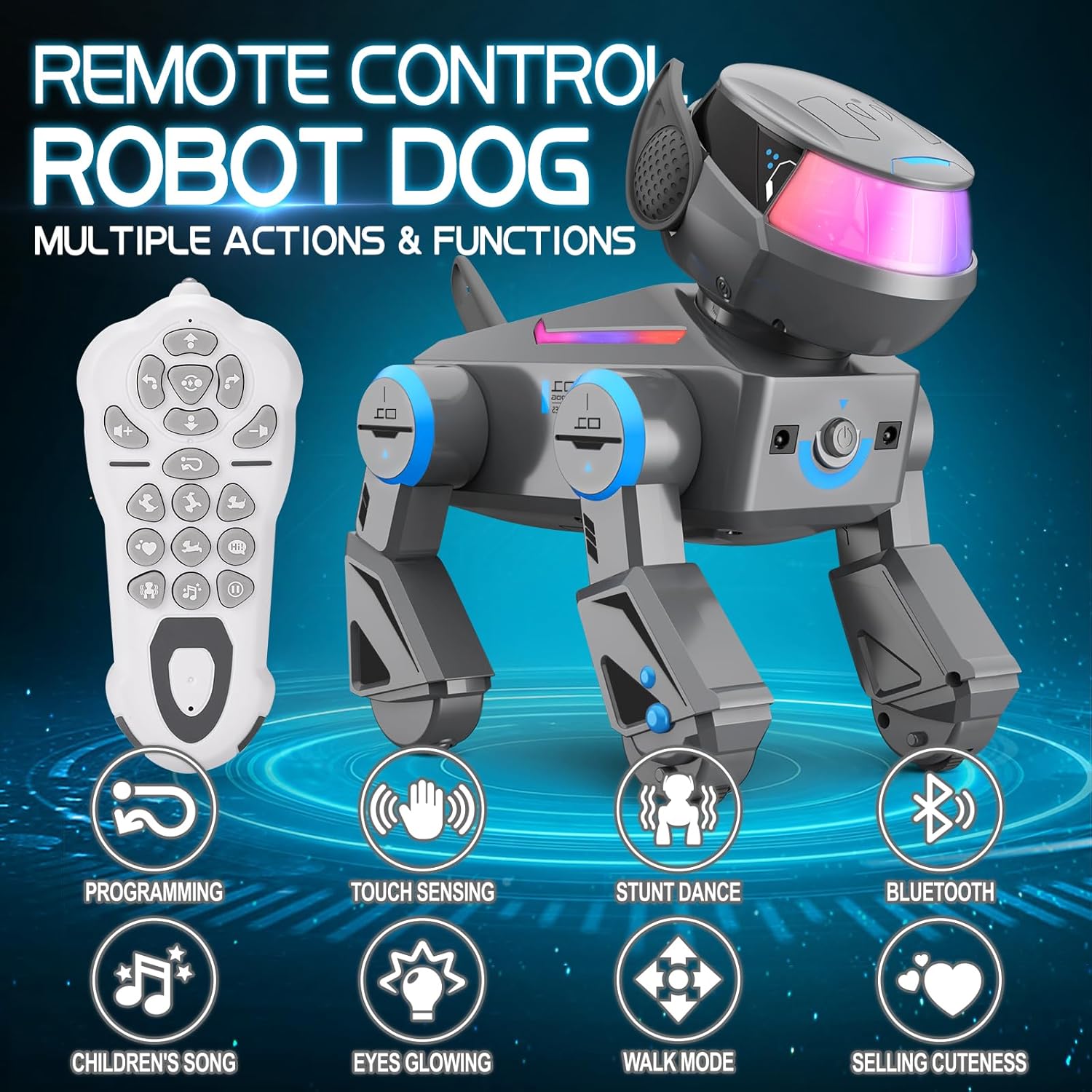 Remote Control Robot Dog Toys for Kids - Interactive Programmable RC Puppy with LED Eyes, Music & Dance, Touch & Bluetooth Speaker,USB Rechargeable Robotic Dog, Gifts for Boys & Girls Ages 3-12