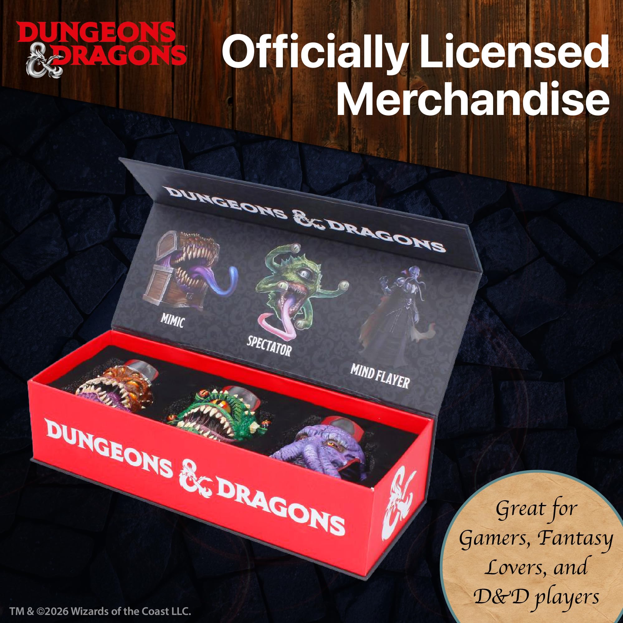 Nemesis Now Dungeons & Dragons - Juego de 3 jarras pequeñas de 8,6 cm | D&D Drinkware, insertos de acero inoxidable, resina pintada a mano, juego de tazas de fantasía