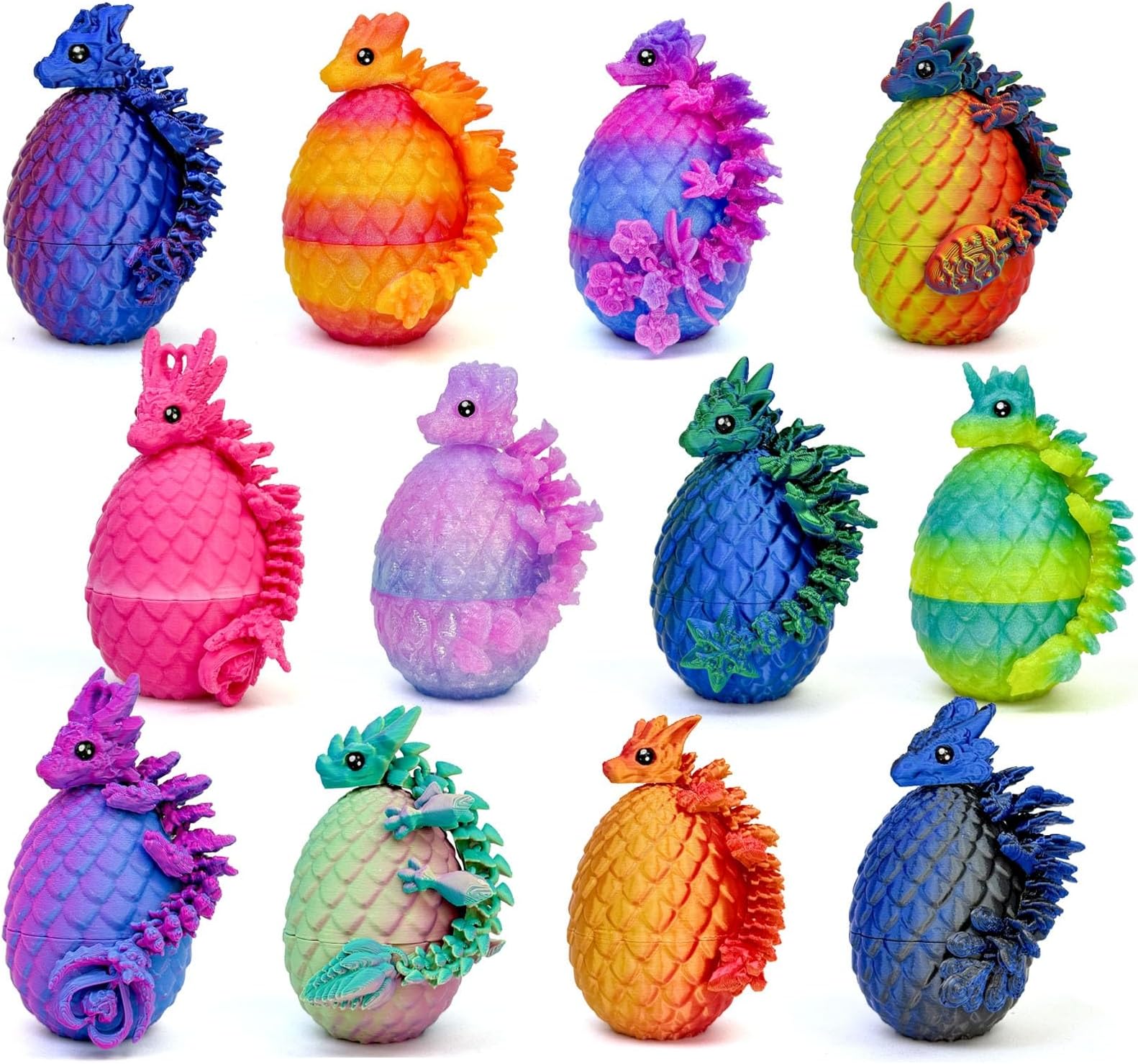 12pcs 3D Printed Dragon Eggs, 3D Dragon Eggs with Dragon Inside,Prefilled Easter Dragon Egg with Articulated Dragon Toy,for Easter Basket Stuffers Party,Desktop Decoration (3D Printed Egg)
