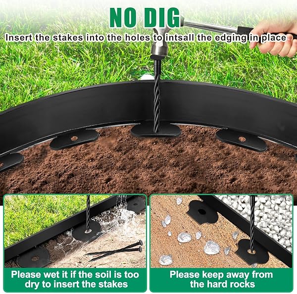 Borde de Paisaje de 6 cm de Altura x 10 M con 30 estacas de Anclaje, Kit de Bordes de Borde de jardín, Borde de plástico Flexible para jardín, macizos de Flores, césped, Patio, pavimentadora - 4