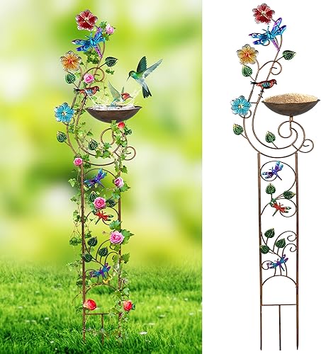 Baño para pájaros de 57 pulgadas con enrejado de jardín para plantas trepadoras al aire libre, baño pequeño de metal decorativo para pájaros,
