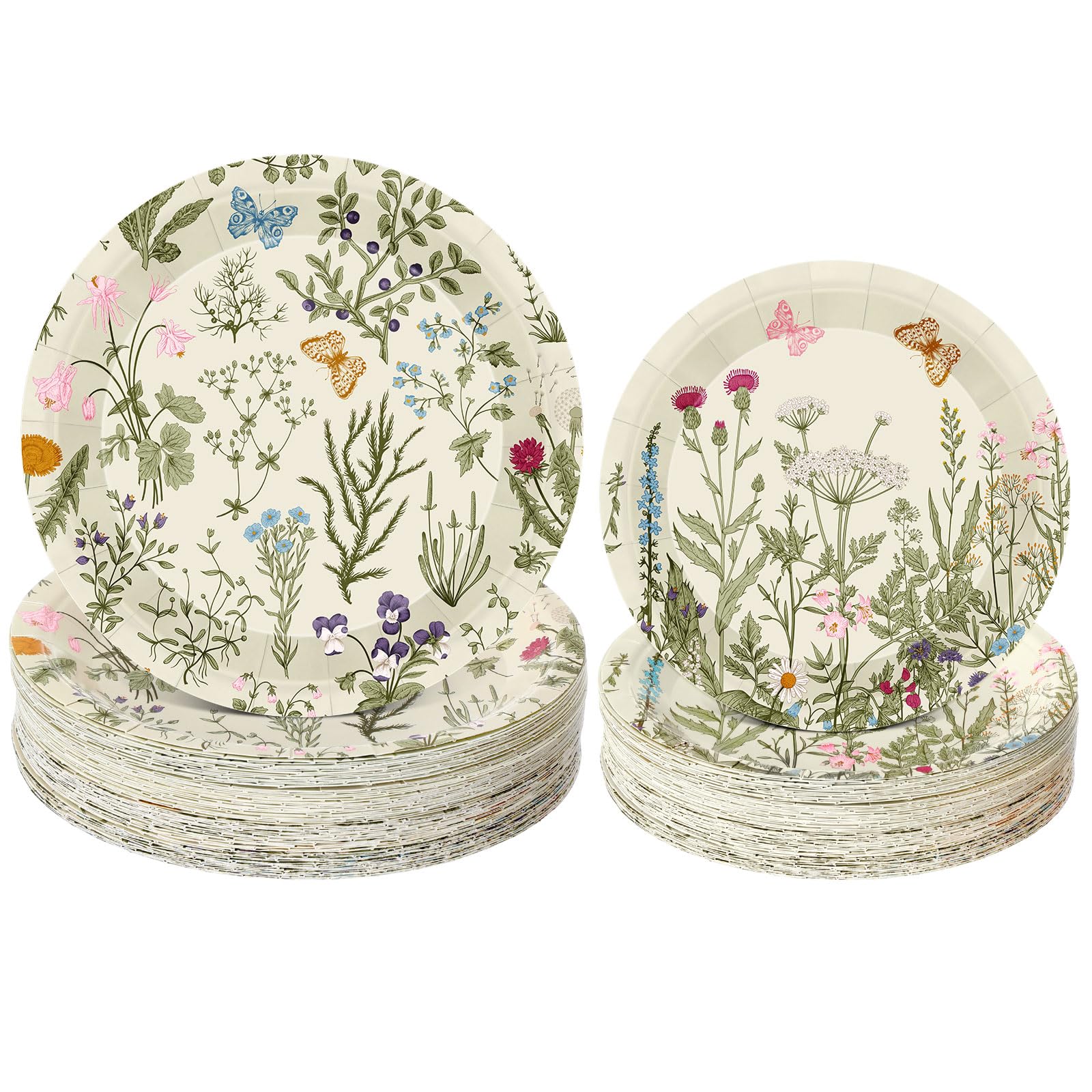 Pickmesh 60 Pcs Wildflower Paper Plates 9 in and 7 in Disposable Floral Dinner Plates Watercolor Spring Flower Dessert Party Dinnerware for Tea Party