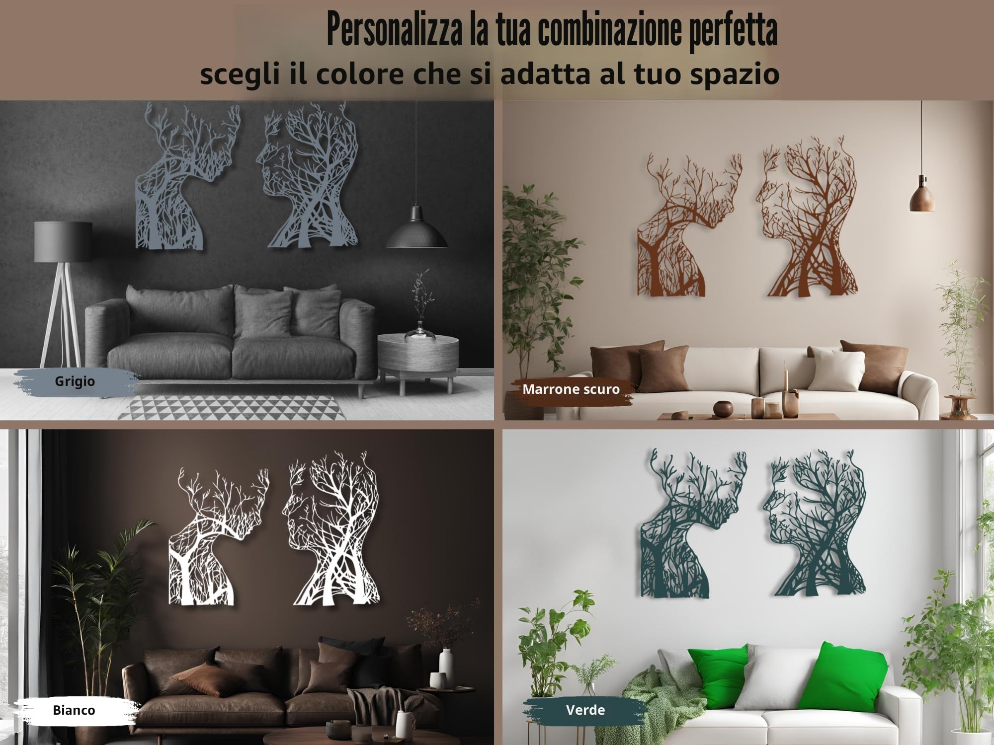 VAILLA ® Quadro moderno soggiorno, Decorazione 3D Murali in legno, Quadretti da parete in nero e oro, Decorazioni moderni muro per salotto, camera da letto, Corridoio, casa (Teste 1)