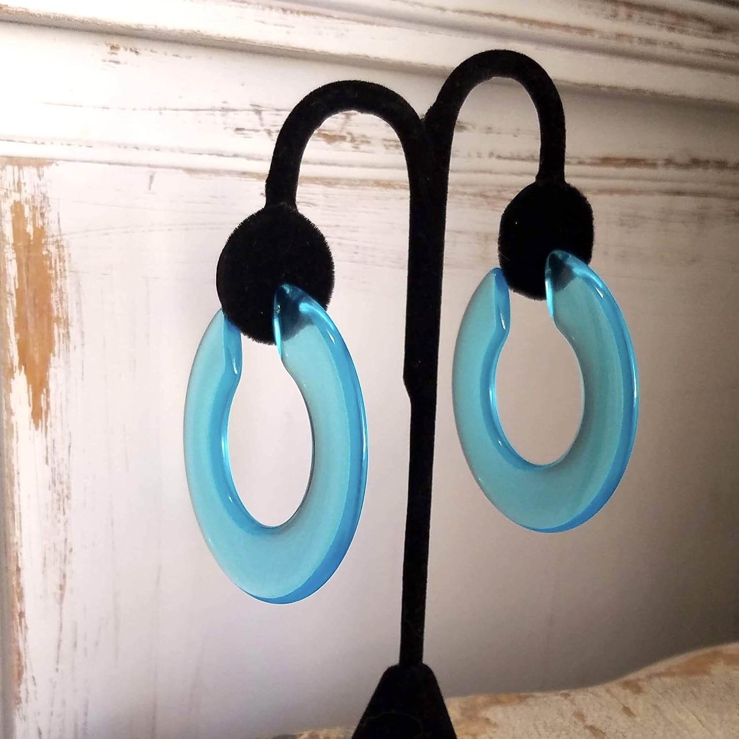 Aqua Blue Big Statement Hoops | vintage lucite twiggy hoop earrings - TWG-L-BL-1
