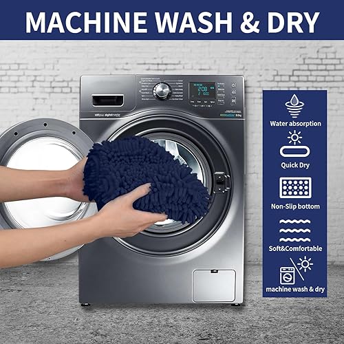 Miniatura 10 de LanYunUmi Juego de 2 alfombras de baño de felpilla ultra suaves, antideslizantes, absorbentes, para inodoro, de color azul oscuro, extra y alfombras