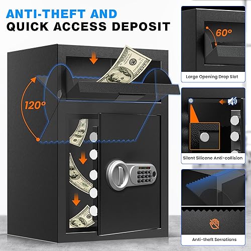Miniatura 5 de TOTOY Caja de seguridad biométrica de 3.5 pies cúbicos para depósitos a prueba de fuego, caja de bloqueo de ranura de acero con ranura de caída,