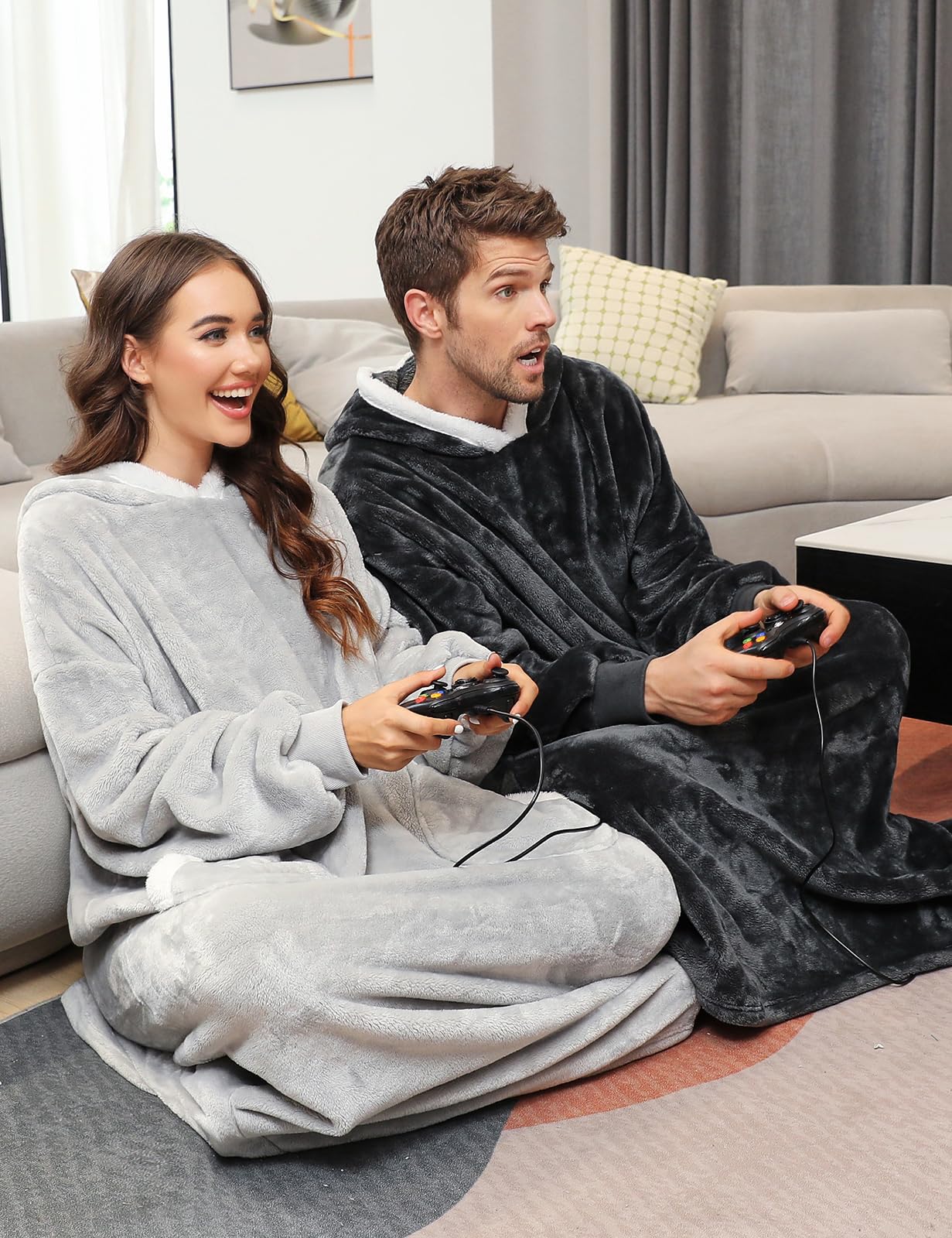 Tuopuda Felpe Donna Uomo con Cappuccio Hoodie Pullover Lunga Felpa con Coperta Sherpa Giacca Oversize Kimono Cardigan Autunno Invernali Fleece Jumper con Tasche Zip Sweatshirt Cappotto
