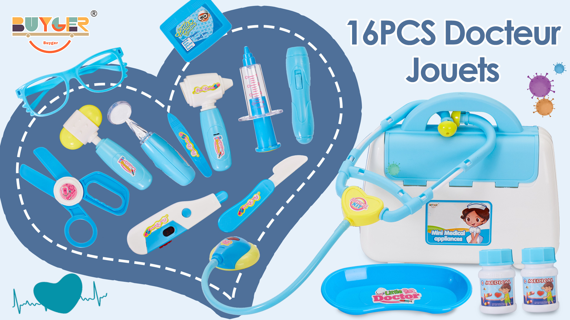 Set Docteur Jouet BelleStyle 16 Pièces - Stéthoscope électronique - Jeu D'imitation Pour Enfants