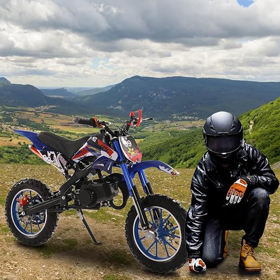 Haloppe 50cc Mini Dirt Bike for Kids,2-Stroke Gas Power Pocket Motorbike,Mini Pit Bikes Motorcycle,Off Road Mini Motorcycle,Max Load 331Lbs & Max Speed 40KM/H (Blue1)