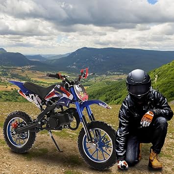 Haloppe 50cc Mini Dirt Bike for Kids,2-Stroke Gas Power Pocket Motorbike,Mini Pit Bikes Motorcycle,Off Road Mini Motorcycle,Max Load 331Lbs & Max Speed 40KM/H (Blue1)