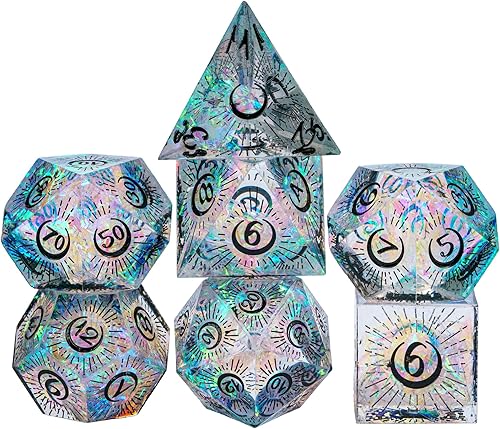 Cusdie Dados DND de bordes afilados, 7 dados D&D, juego de dados poliédricos hechos a mano, para juegos de rol MTG Pathfinder (MonaNegro)