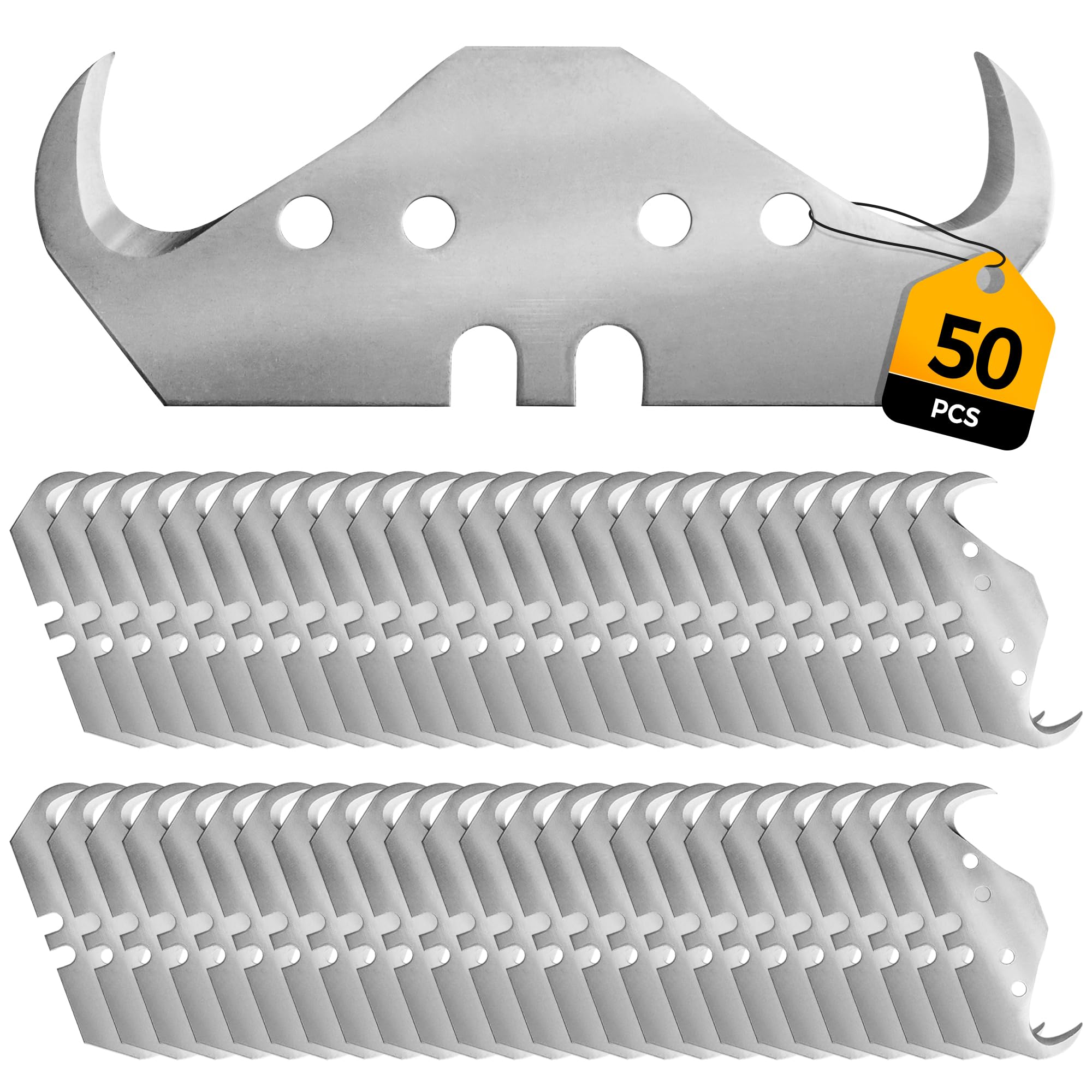 50PCS Utility Hook Blades, SK5 Carbon Steel Super Big Hook Trimming Blades, Safety Horn Knife Blade for Wallpaper, Cutting Carpets, Roofing, Industry Materials