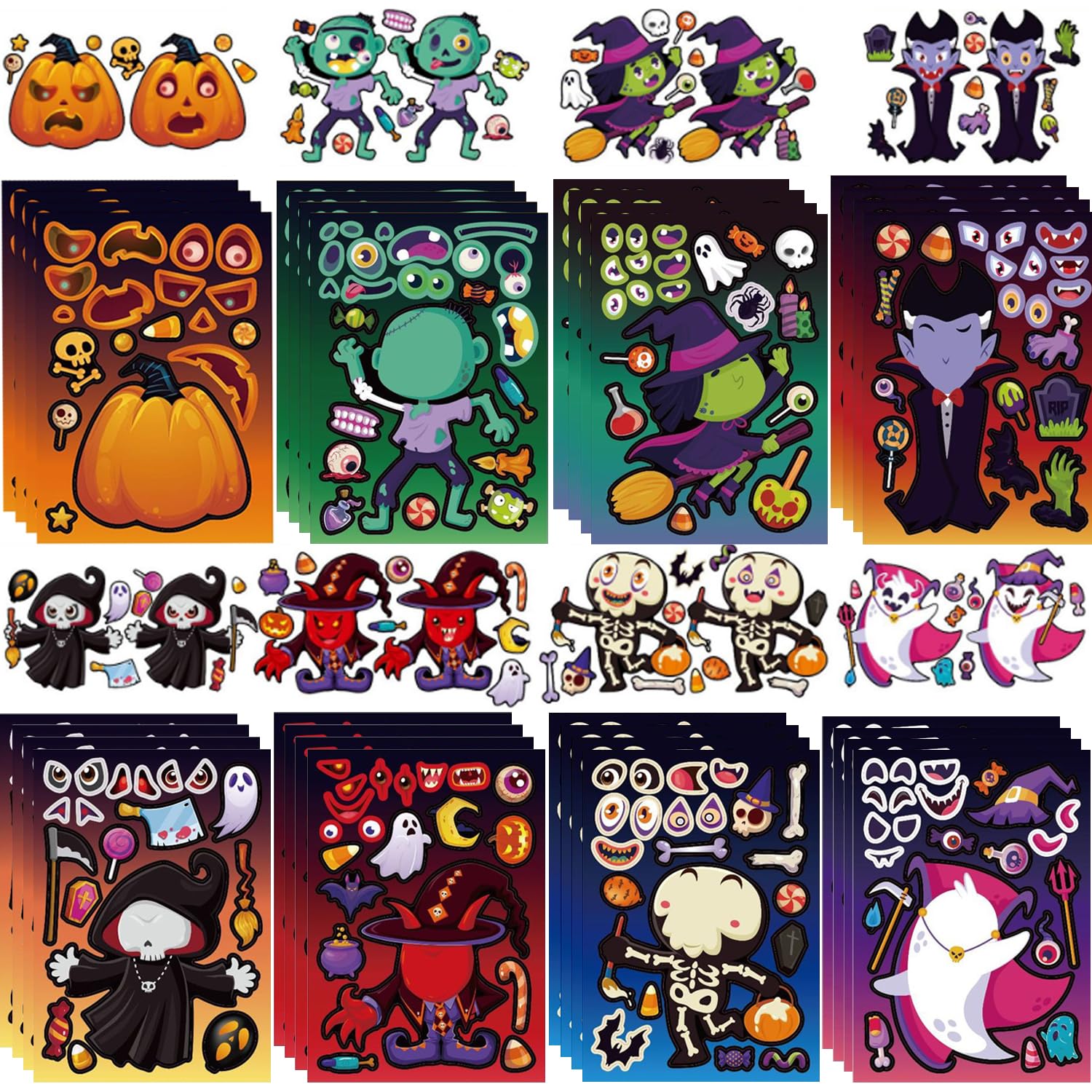 32 Sheets Halloween Stickers for Kids Make Your Own Halloween Stickers Crafts for Kids Halloween Party Favor DIY Make A Face Stickers Pumpkin Decorating