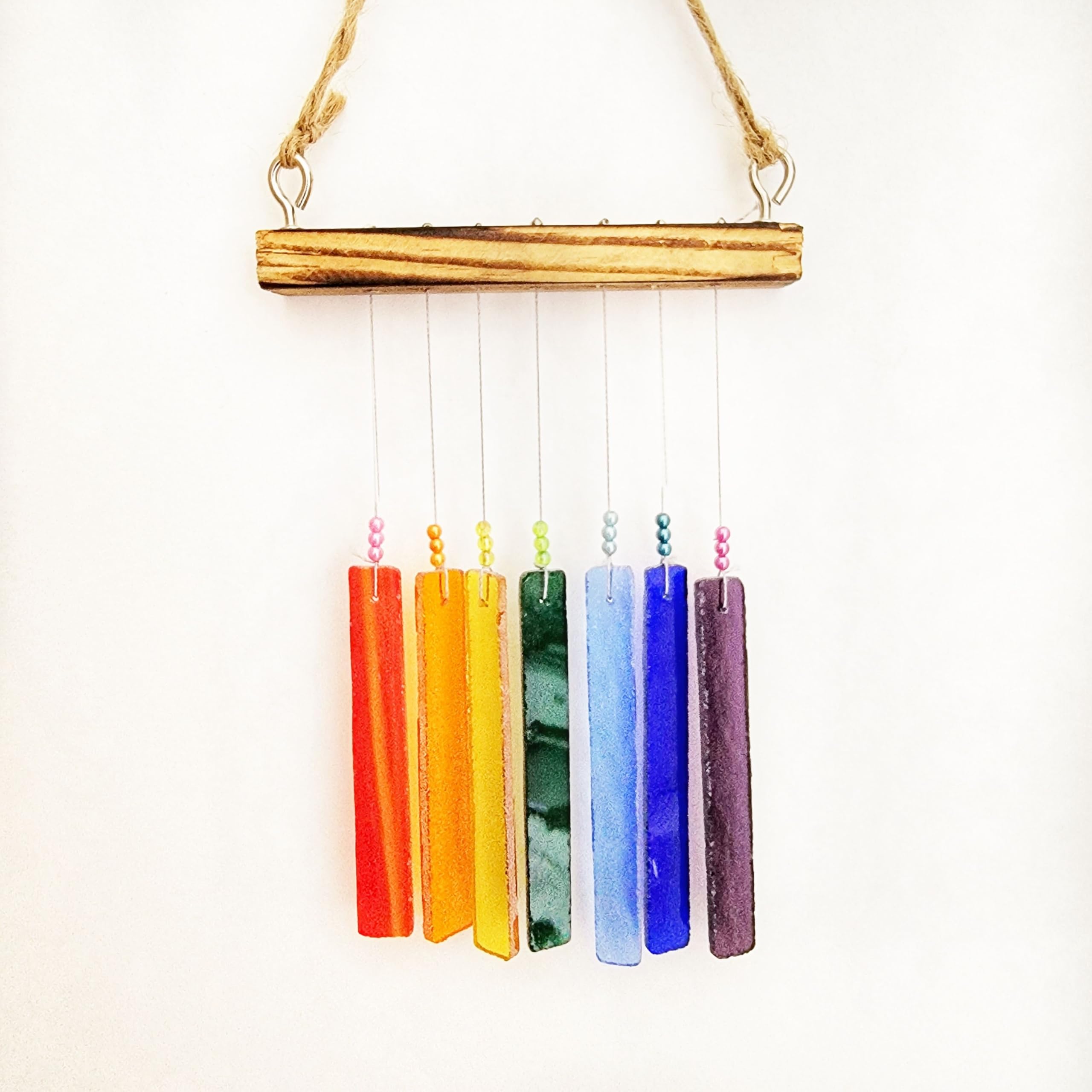Handmade Rainbow Glass Hanging Décor Colorful Suncatcher Wall Art with Wooden Hanger Vibrant Home Window Balcony Decoration-image-17