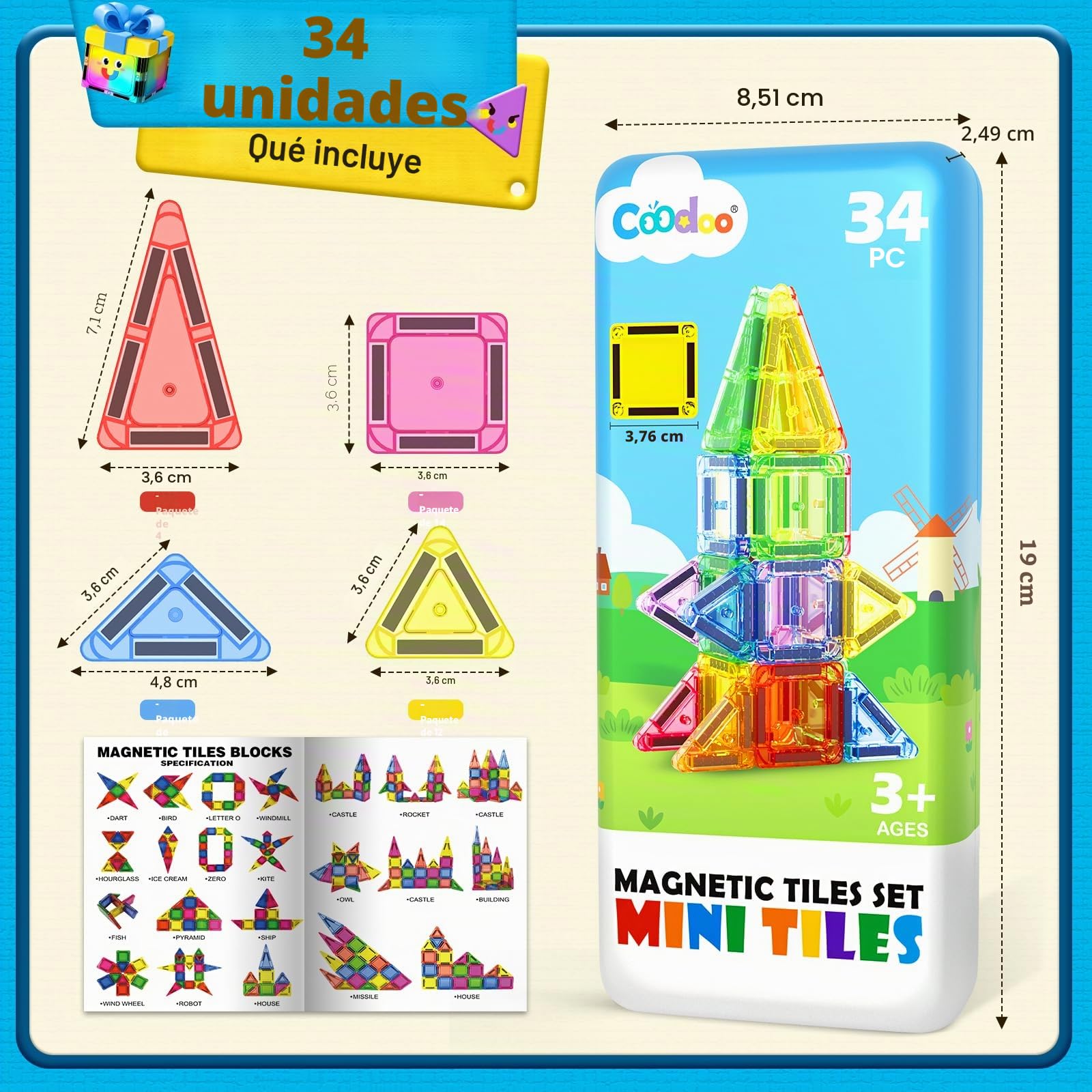 Bloques Magnéticos Construcción Niños, Mini Magnetic Blocks, Piezas Magnéticas Stem, Magnetic Tiles Juguete Sensorial Educativo para Niños y Niñas de 3 Años en Adelante Regalo Ideal