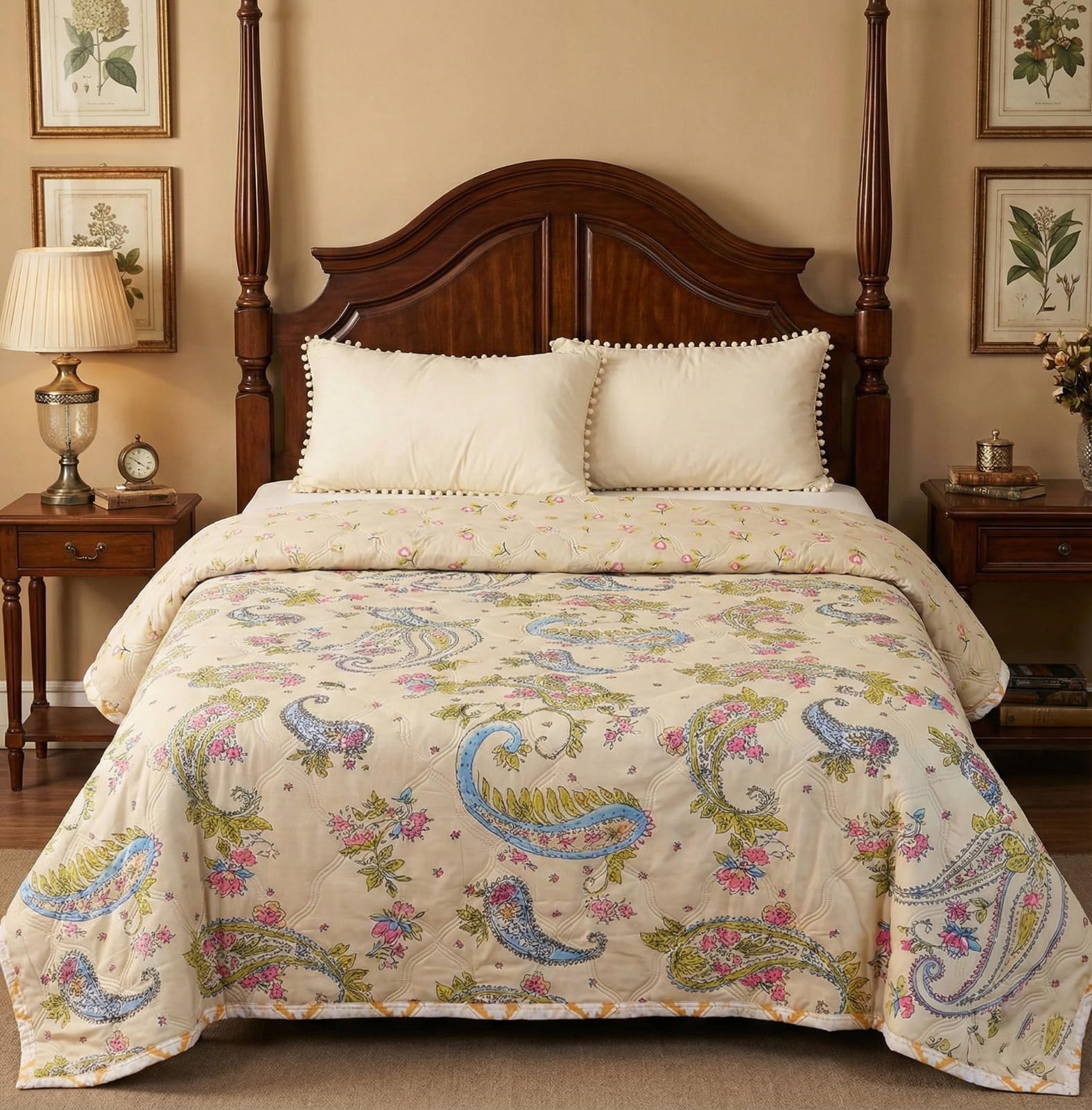 Premium Cotton Printed Dohar/AC Blanket for Single Bed/Double Bed Size|Ultrasoft & Lightweight Floral Comforter | Reversible All-Season Dohar Blanket (Cream, Single)-image-6