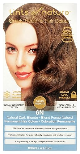 Tints of Nature Simply Healthier - Tinte para el cabello, rubio oscuro natural 6N, color permanente para el cabello, 4.4 onzas