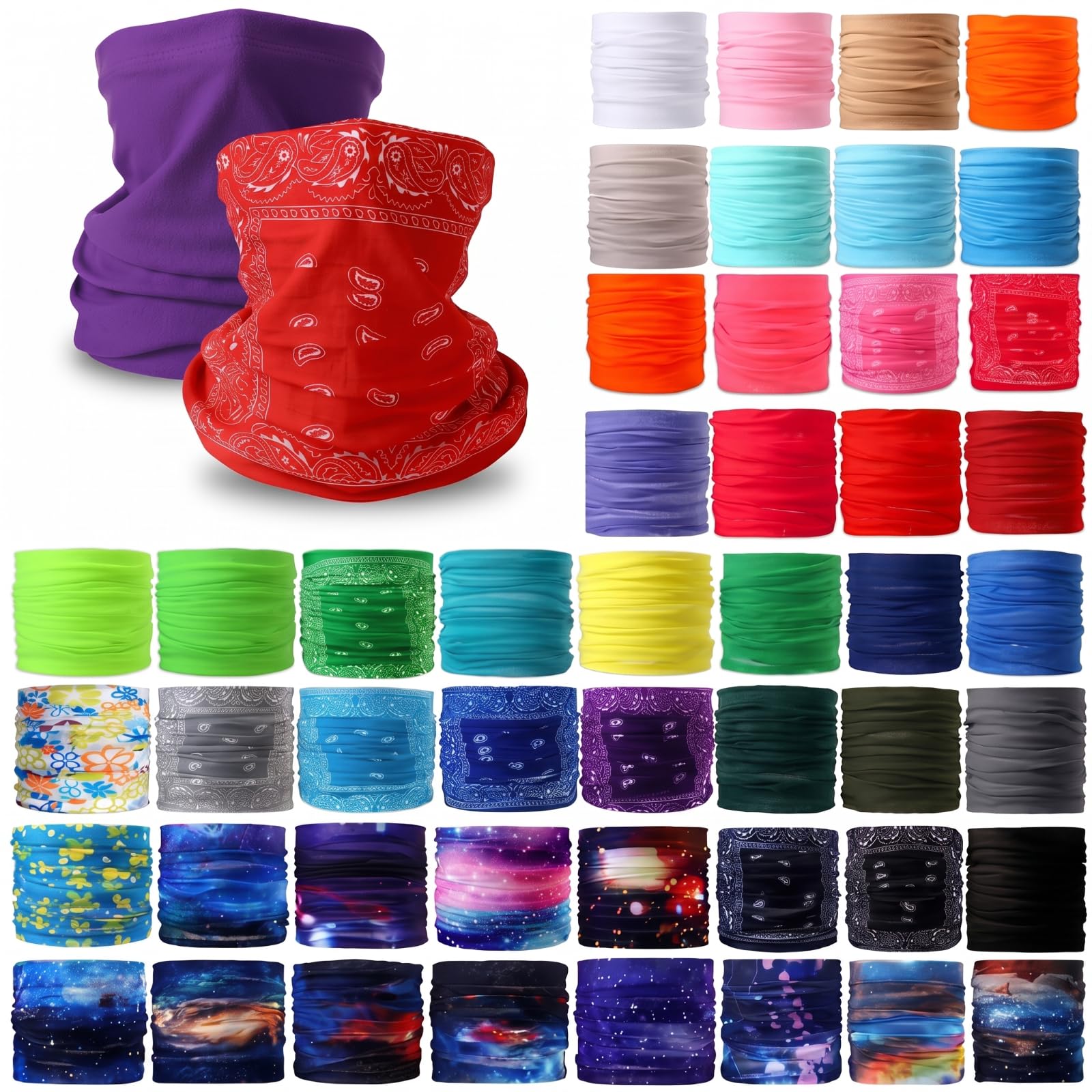 50 polainas de cuello a granel para hombres y mujeres, bandana sin costuras, cubierta para la cabeza, bufanda para el cuello, máscara multiusos para senderismo, equitación, deportes al aire libre,
