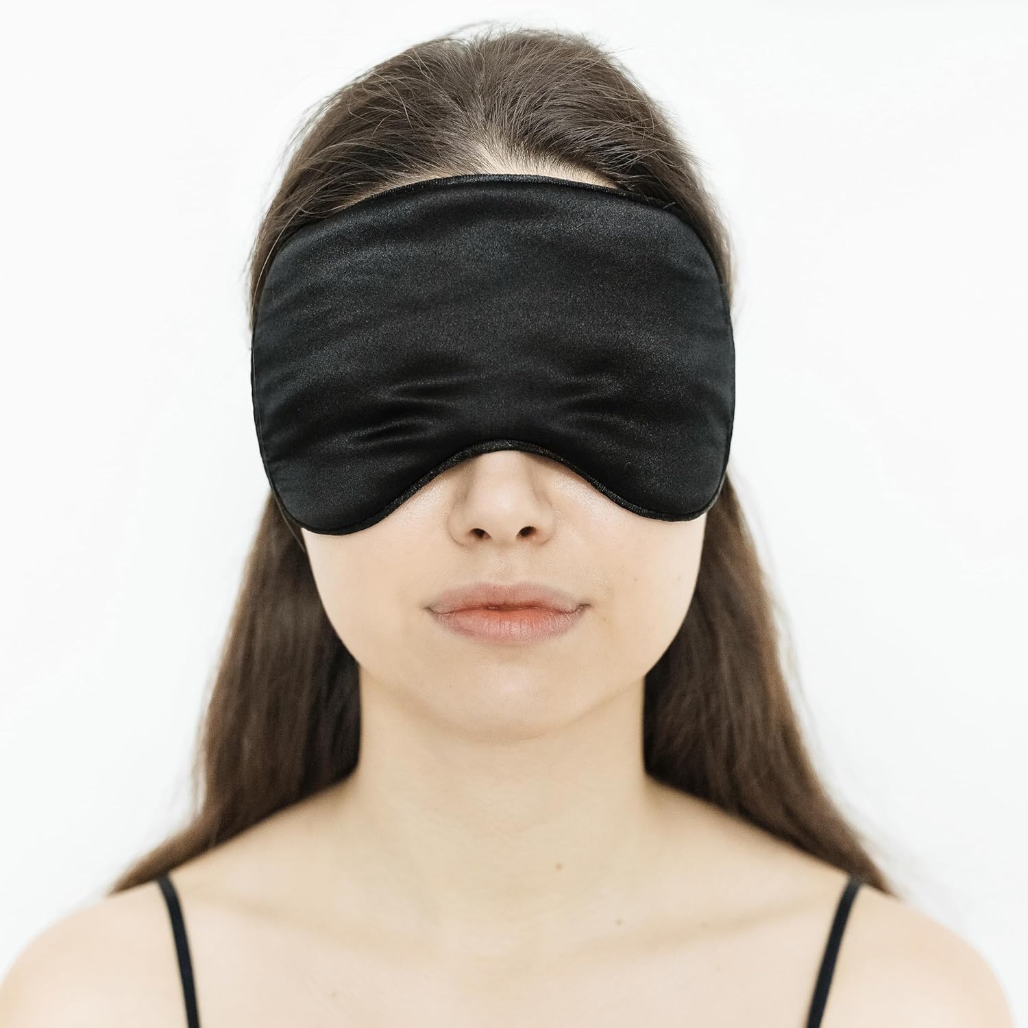 Silk Sleep Mask - Mulberry Eye Masks for Sleeping, Luxury & Comfortable Face Blackout Cover for Women & Men with Adjustable Non - Slip Strap, Elastic Light Blocking (Black)