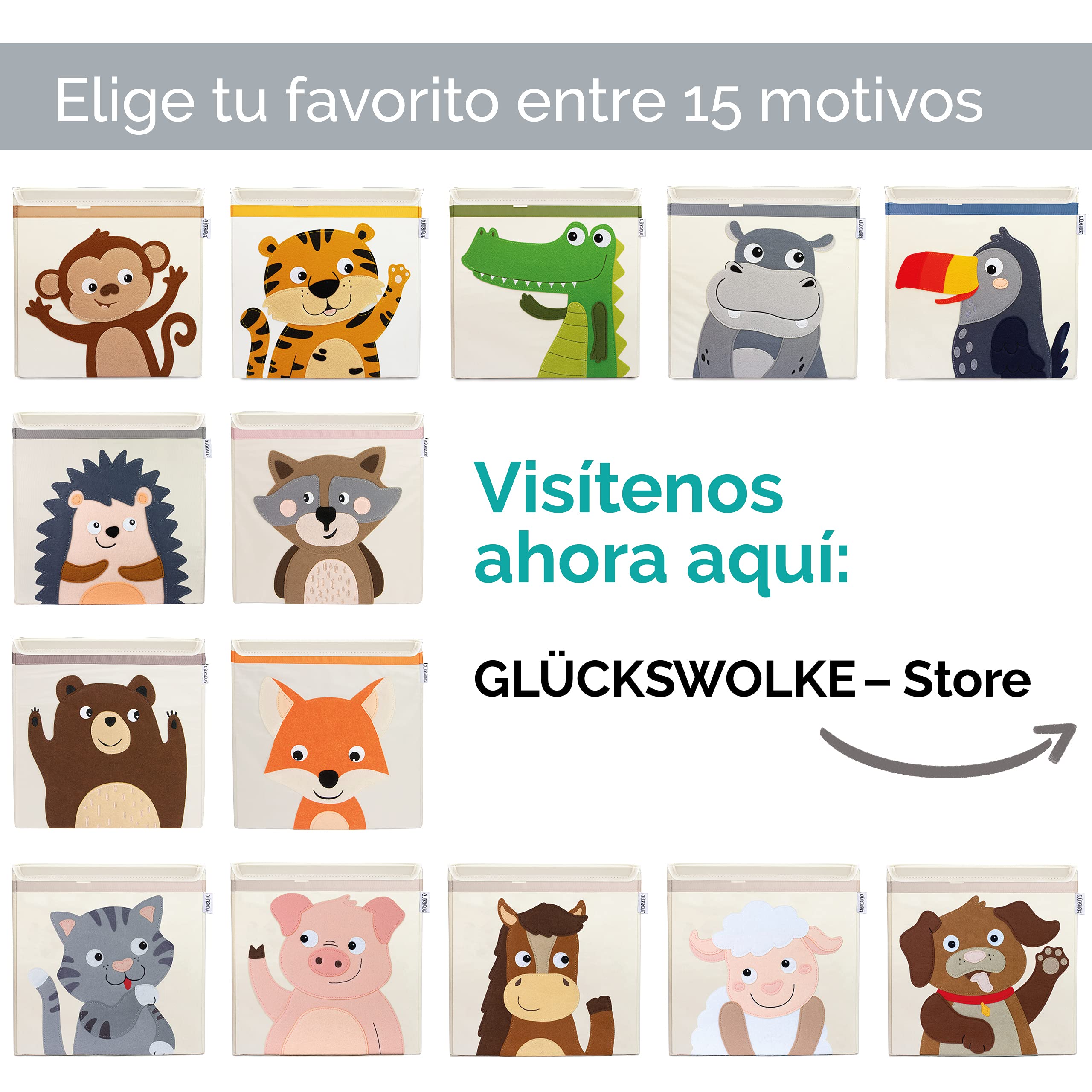 GLÜCKSWOLKE Caja Almacenaje Infantiles - 15 Motivos I Baules Juguetes I Cubos Organizador (33x33x33) Cuarto de Niños I Contenedor Habitacion Niñas I Cesto Dormitorio Bebe (Erizo)