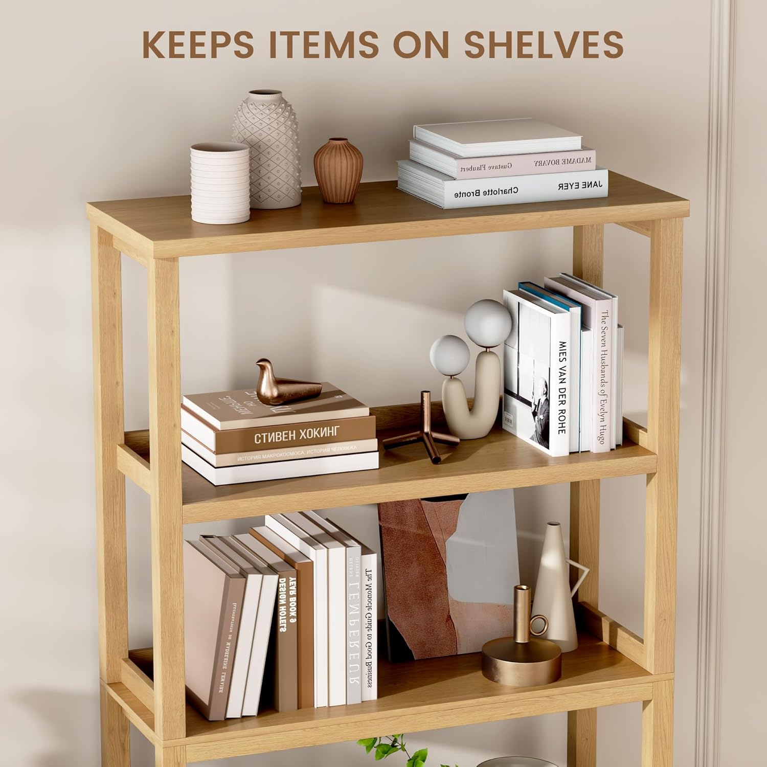 Vlsrka Wooden Bookshelf with Lights, 5 Tier Bookshelf with Storage, Tall Bookcase with Open Shelves, Standing Bookshelves Display Rack for Living Room, Home Office, Brown